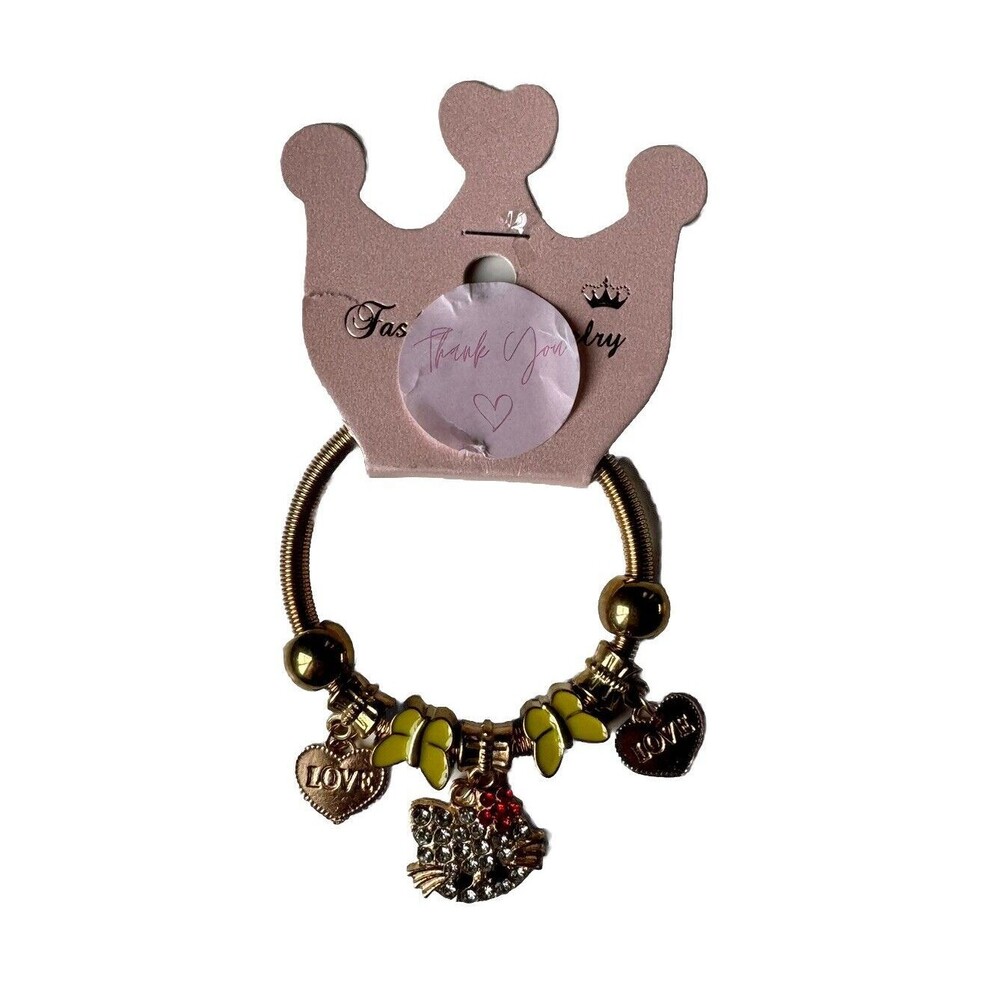 hello kitty kids charm Gold Tone Yellow Butterflies bracelet